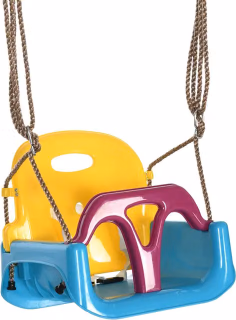 Altalena 3 in 1 Outsunny per bambini da interno ed esterno con corda regolabile e cintura di sicurezza, Blu e Multicolore, Età 9-36 mesi