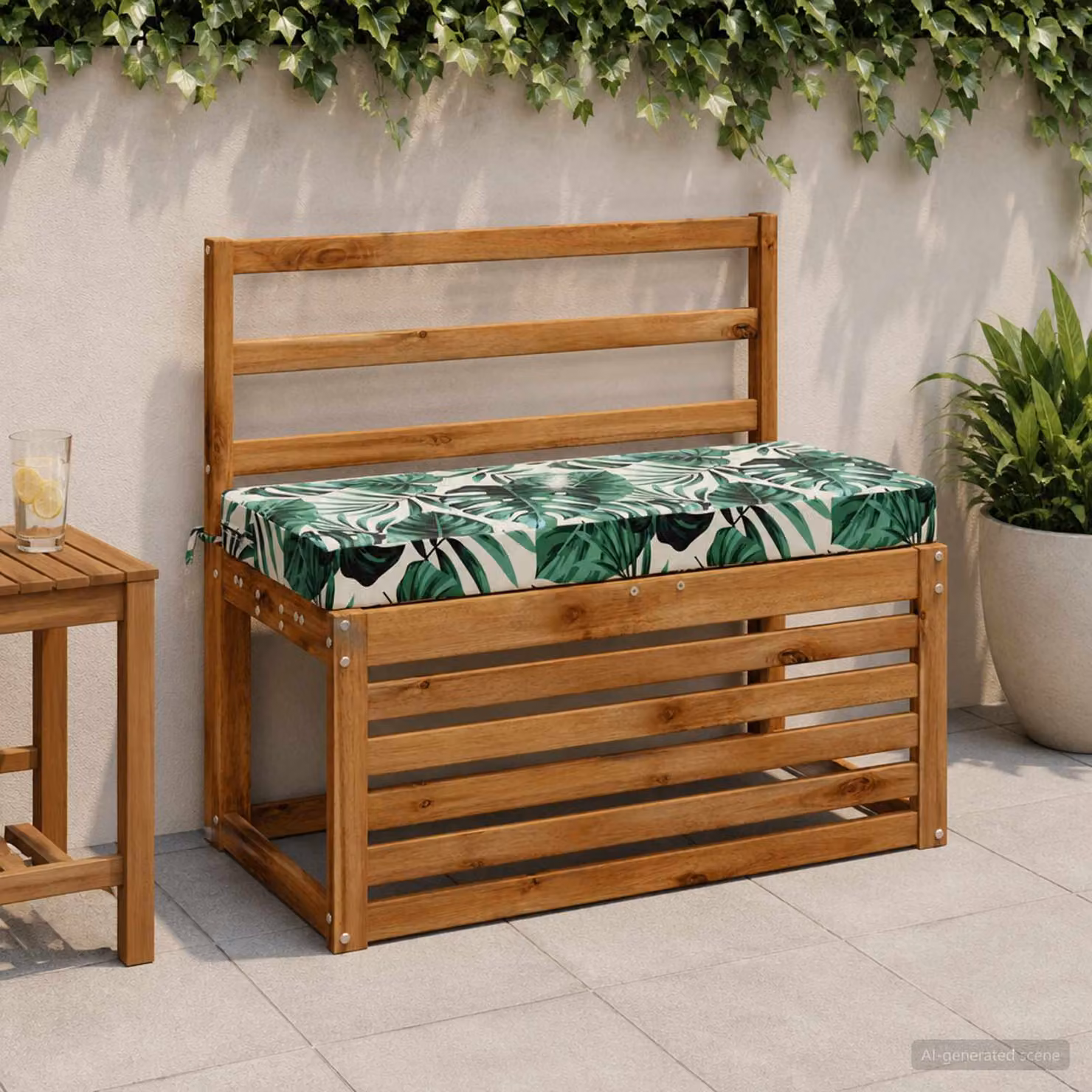 Cuscino per panchina vidaXL SOEST verde con motivo a foglie, in poliestere e schiuma, con rivestimento rimovibile e resistente ai raggi UV