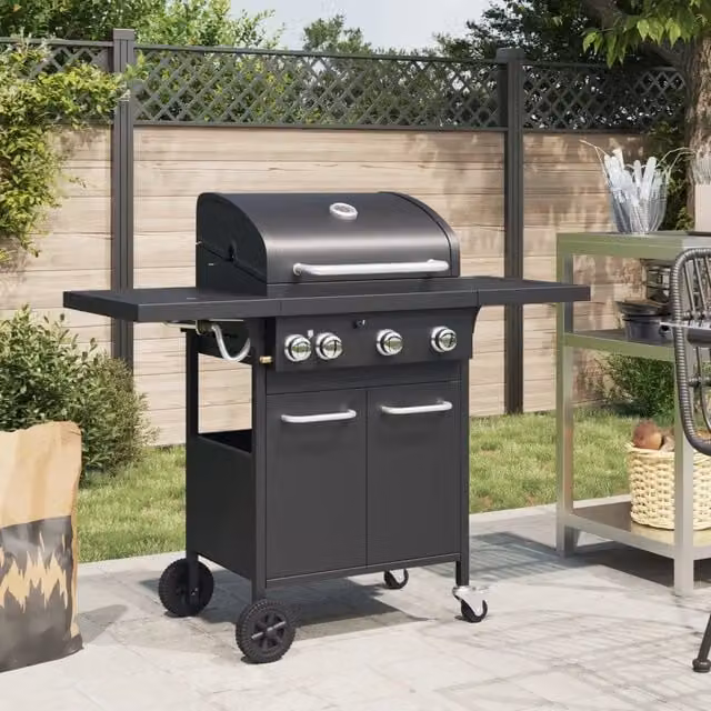 Griglia Barbecue a Gas con 4 Bruciatori Nero in Acciaio 367584