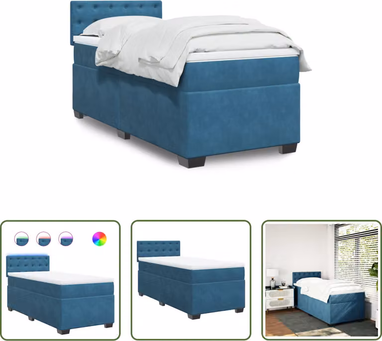 The Living Store Letto a molle con materasso blu 80x200 cm in velluto