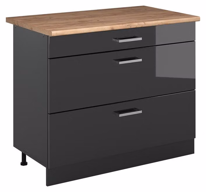 Mobiletto base per cucina Vicco R-Line Antracite lucido/Antracite 100 cm piano di lavoro Rovere dorato, Model 71545