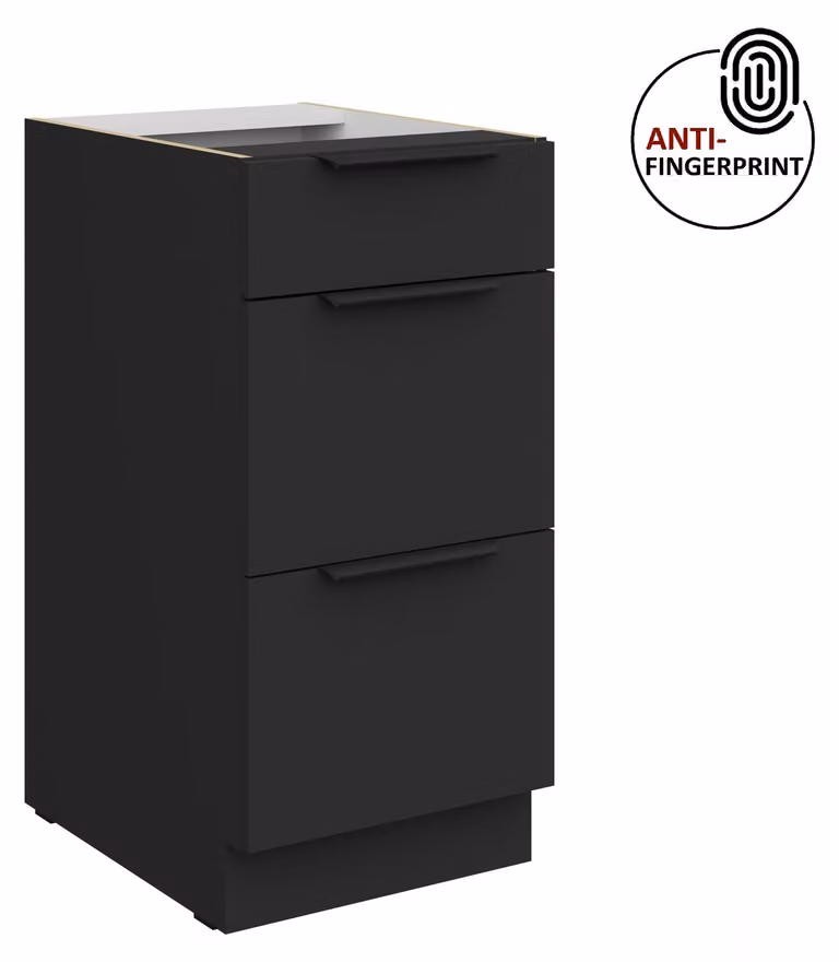 Mobile base da cucina da 40 cm, cucina ARIA nero ultra opaco + nero opaco, frontali di alta qualità con rivestimento anti-impronta, mobile da cucina con chiusura ammortizzata