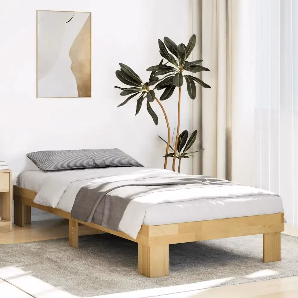 Letto singolo per adulti in legno di rovere marrone con struttura a doghe fisse L: 78 cm, P: 193 cm, H: 29 cm – 2