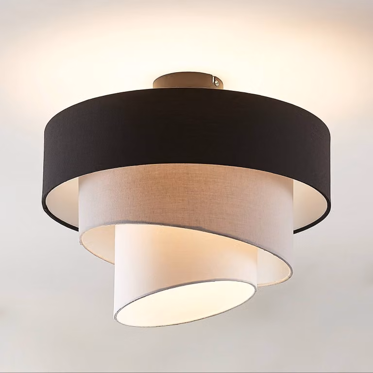 Plafoniera soffitto Coria Lindby, dimmerabile, Alluminio / Grigio / Zincato, Soggiorno / Sala da pranzo, Tessuto / Stoffa / Seta, Moderno, Plafoniera