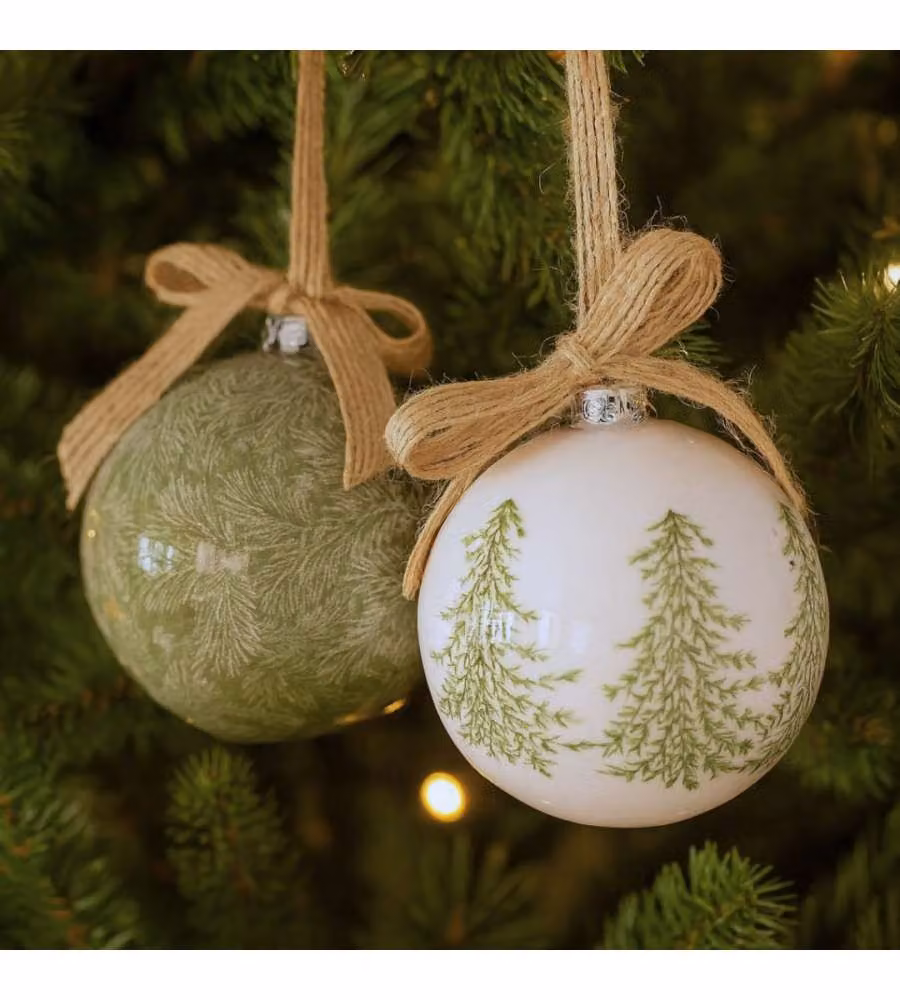 Decoris Sfera Natalizia con Decoro Albero e Fiocco in Juta - 8 cm