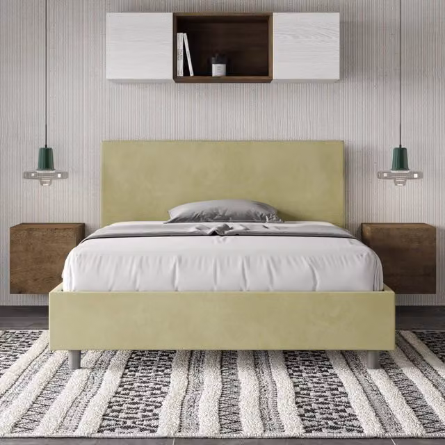 Letto una piazza e mezza Adele Ityhome con contenitore, imbottito in microfibra, colore tè verde, L 130 cm x P 190 cm