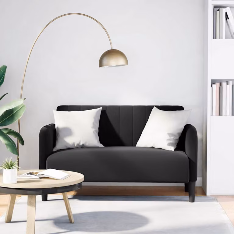 vidaXL Divanetto Moderno in Velluto Nero L: 124 cm, P: 68 cm, H: 74 cm