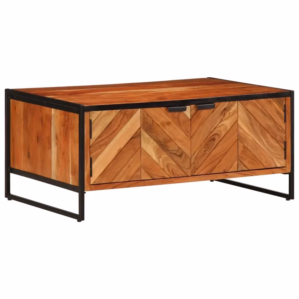 Tavolino da salotto rettangolare vidaXL in legno di acacia e metallo marrone L: 90 cm, P: 55 cm, H: 40 cm – 2