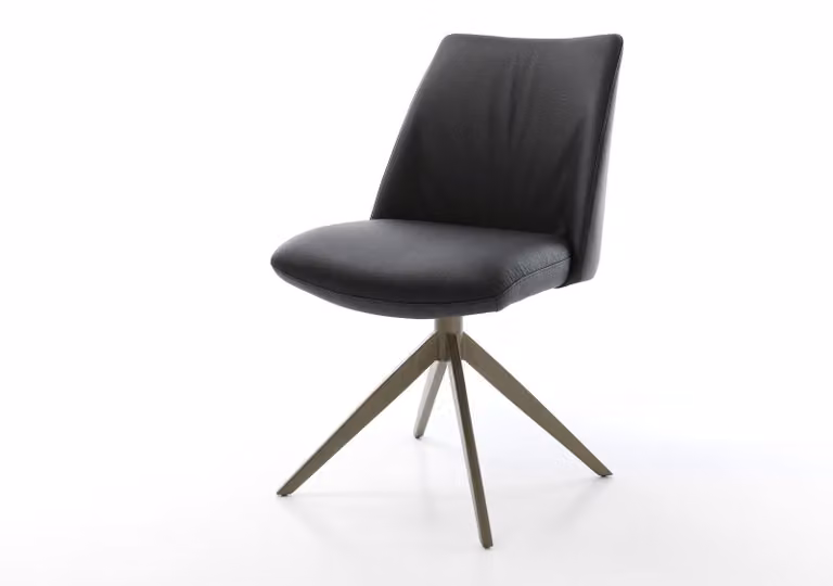 DELIFE Sedia girevole Elso-Flex Vera pelle Nera Base a croce larga Finitura effetto titanio Girevole a 360° Funzione oscillante Molleggiata a molle insacchettate