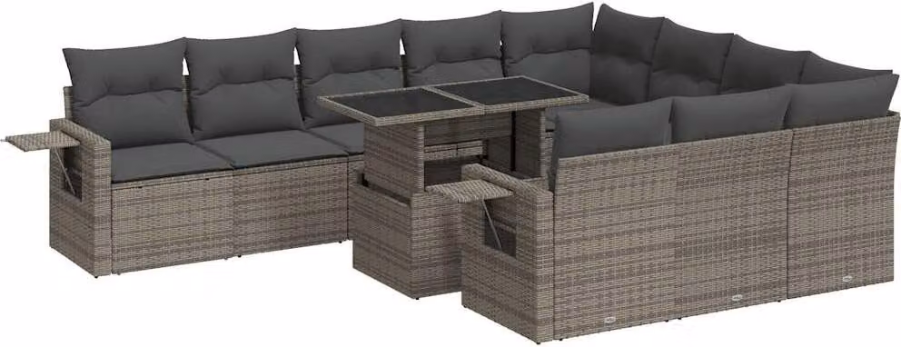 Set Divani da Giardino 11 pz con Cuscini in Polyrattan Grigio