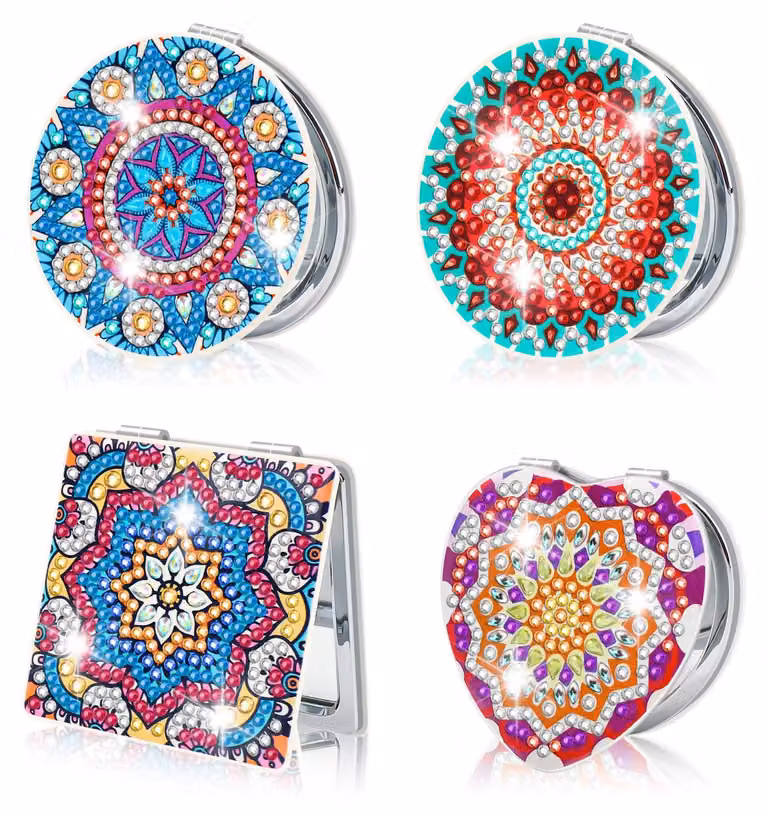 Solidchoice - Specchio da tasca per il diamond painting fai-da-te - Confezione da 4, specchietti da viaggio ideali per le donne