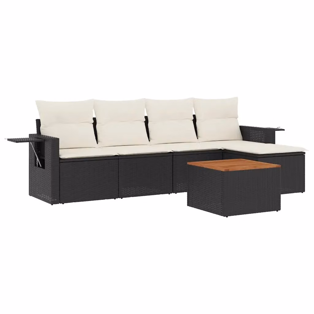 vidaXL Set Divano da Giardino 6 pz a L in Polyrattan Nero con Cuscini e Tavolino – 2
