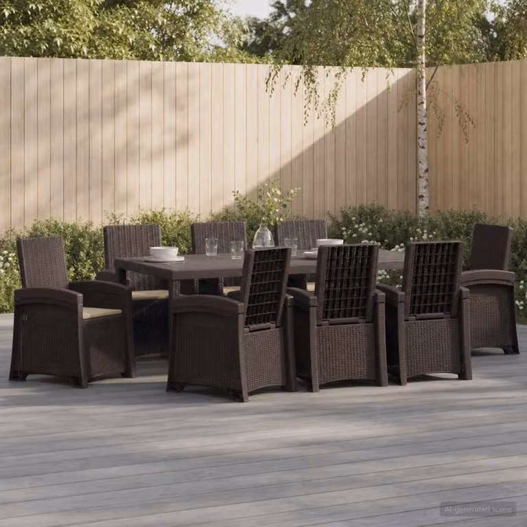 Set da pranzo per giardino e terrazzo vidaXL in rattan sintetico da 9 pezzi, colore marrone e beige