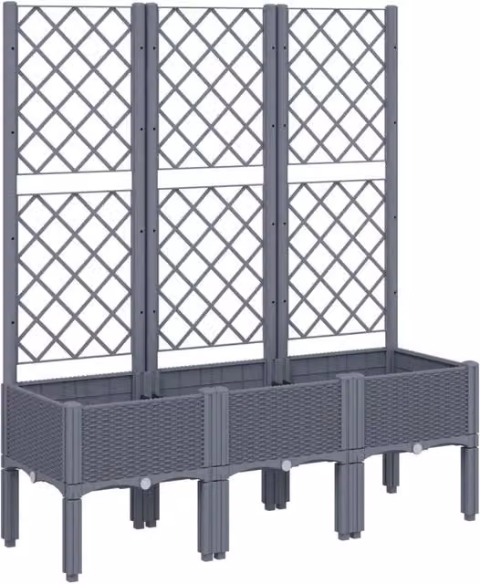 Fioriera rialzata con traliccio per piante e fiori in plastica grigia L: 120 cm, P: 40 cm, H: 142 cm – 1