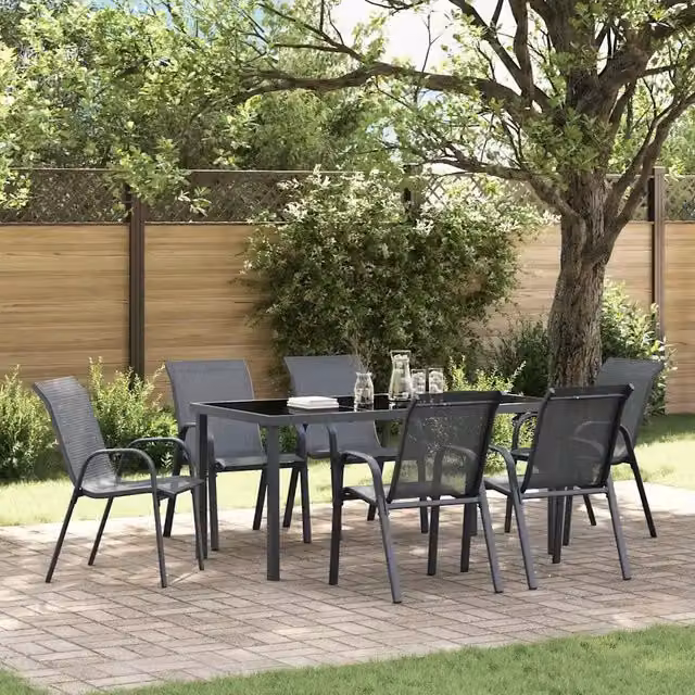 Set di 6 sedie da giardino impilabili vidaXL in tessuto textilene e acciaio verniciato grigio opaco