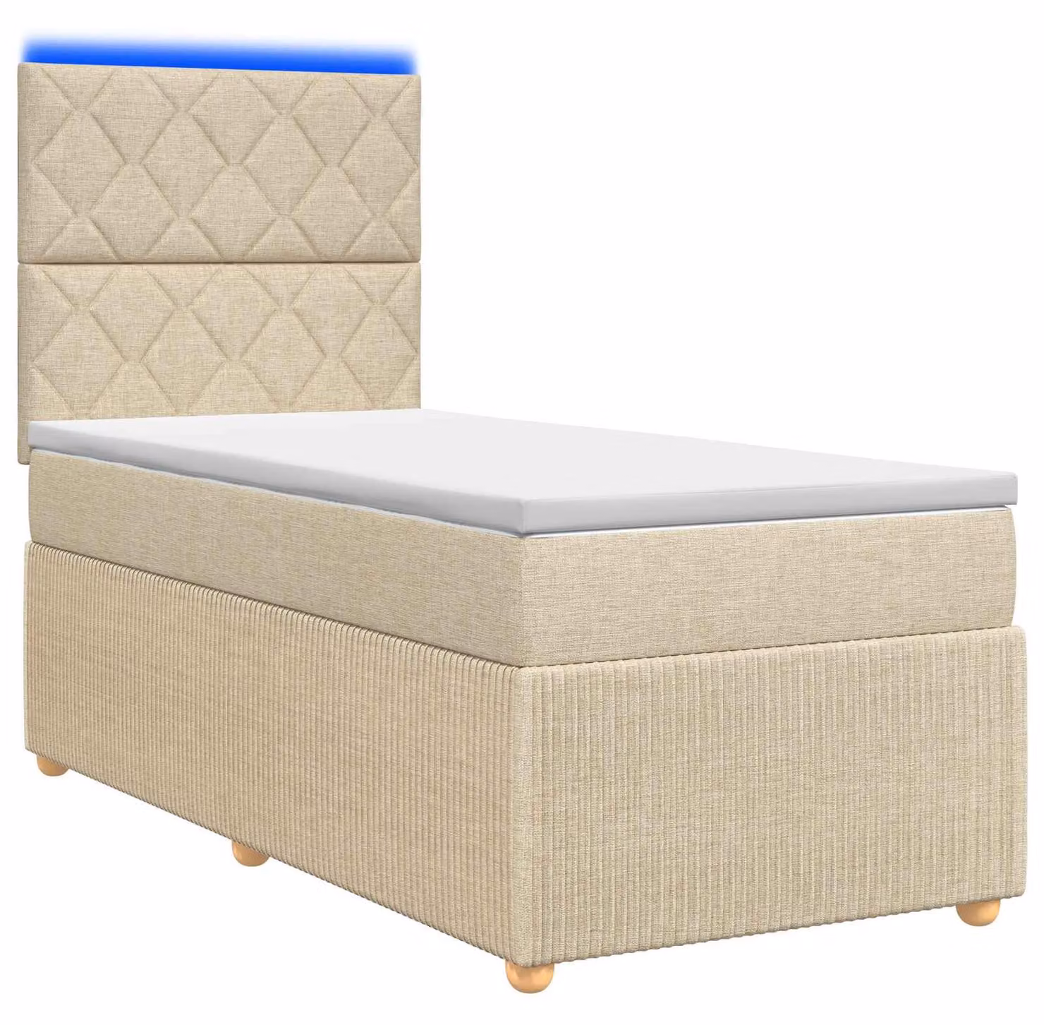 Letto boxspring LED con materasso Crema 90 x 200 cm Tessuto