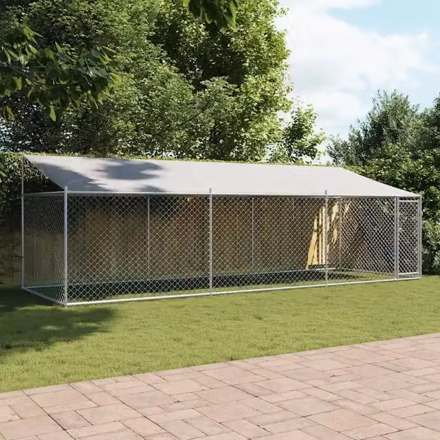 Gabbia per cani VIDAXL in acciaio zincato con tetto e porta, colore grigio, L/P/H: 6 x 2 x 2 m – 1