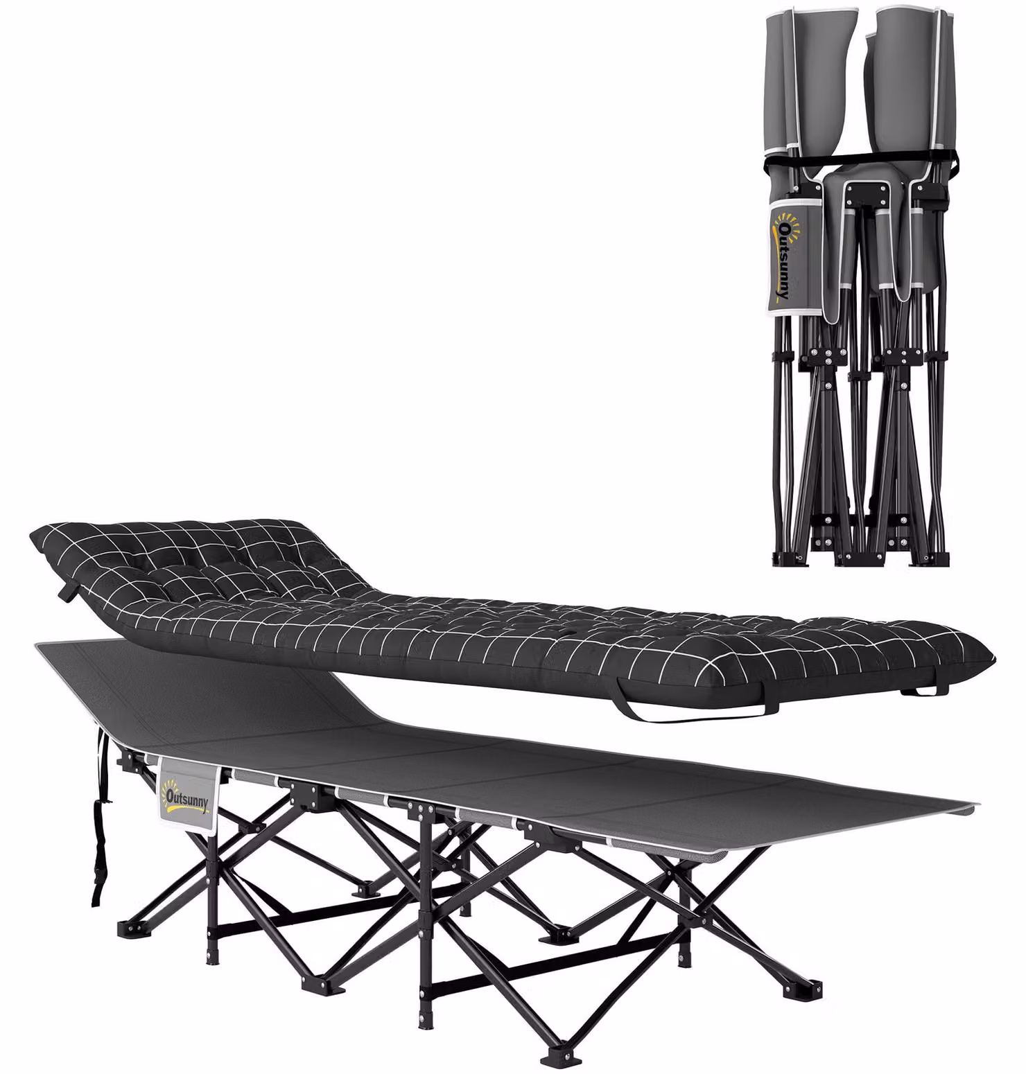 Letto da campeggio pieghevole con materasso - Colore: nero | Dimensioni: 67x190x37 cm