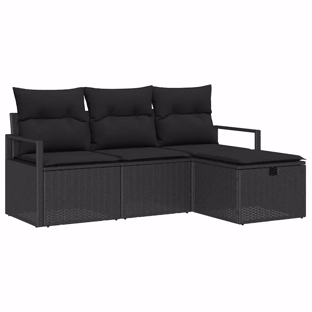 Set di divani da giardino a L vidaXL in rattan nero con cuscini e struttura in acciaio con rivestimento in tessuto – 2