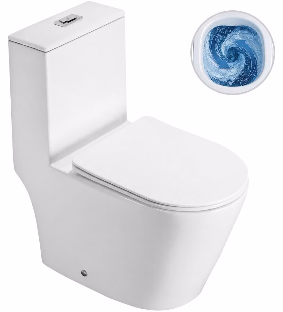 WC combinato Marmo, Double Vortex - scarico a vortice + sedile Slim/SoftClose - scarico a pavimento/posteriore - bianco lucido - 70x36 cm