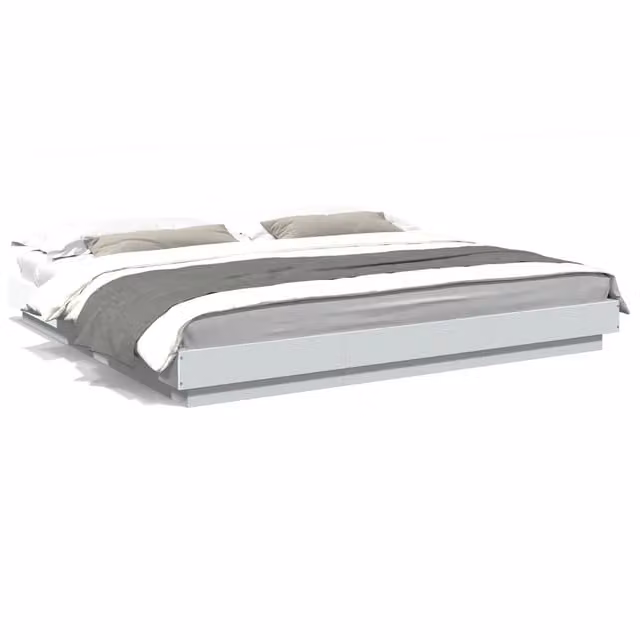 Letto matrimoniale | Letto per adulti | Giroletto con Luci LED Bianco 200x200 cm in Legno Multistrato