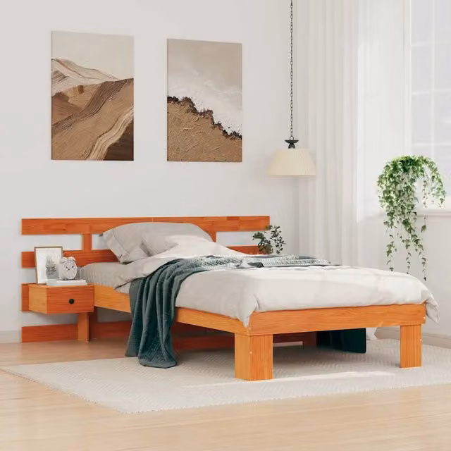 Struttura letto moderno vidaXL in pino massello marrone cerato L/P/H: 190 x 90 x 160 cm – 1