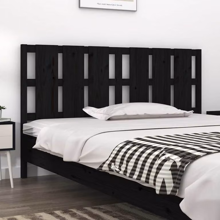 Testiera per letto vidaXL in legno massello di pino nero, stile rustico, L: 185,5 cm, P: 4 cm, H: 100 cm
