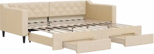 Divano letto | Sof¨¤ letto | Letto singolo Estraibile con Cassetti Crema 90x200 cm in Tessuto