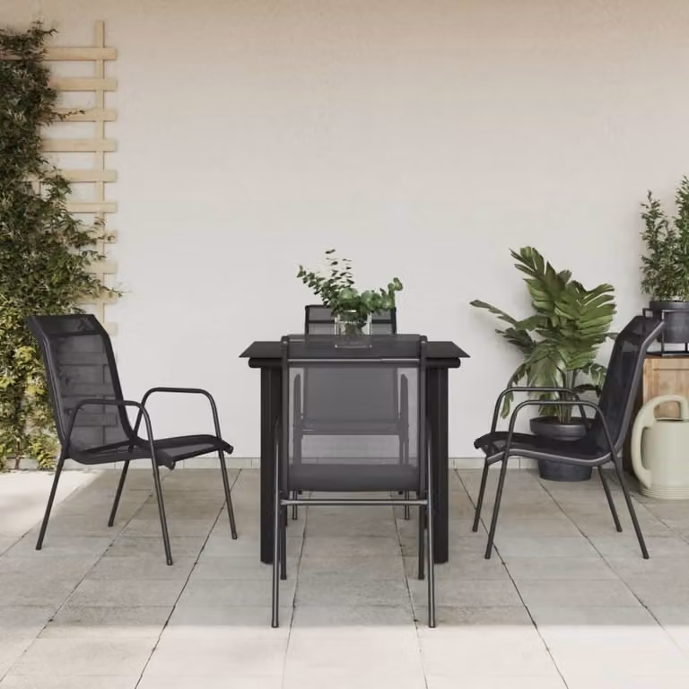 The Living Store Set da pranzo da giardino 5 pezzi in acciaio e textilene nero