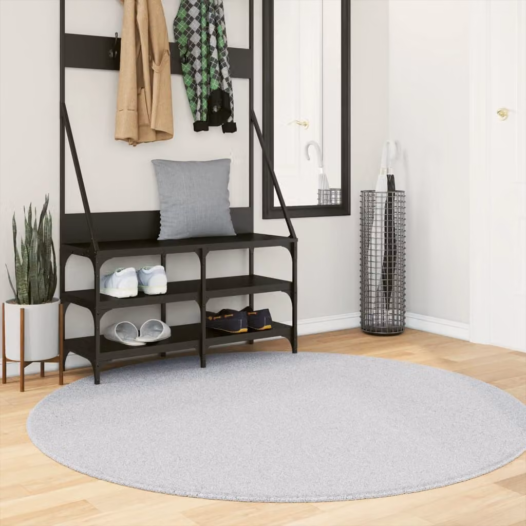 vidaXL Tappeto Rotondo a Pelo Corto HUARTE Grigio, Lavabile e Antiscivolo, Ø 160 cm