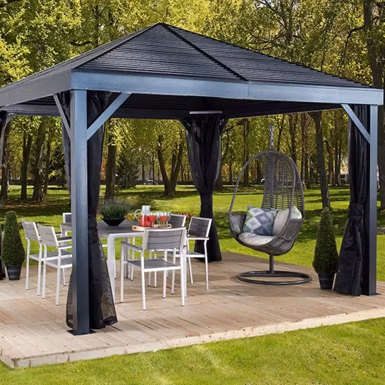Gazebo South Beach Ezooza in alluminio e acciaio colore antracite con finestre L/P/H: 363 x 363 x 310 cm – 2