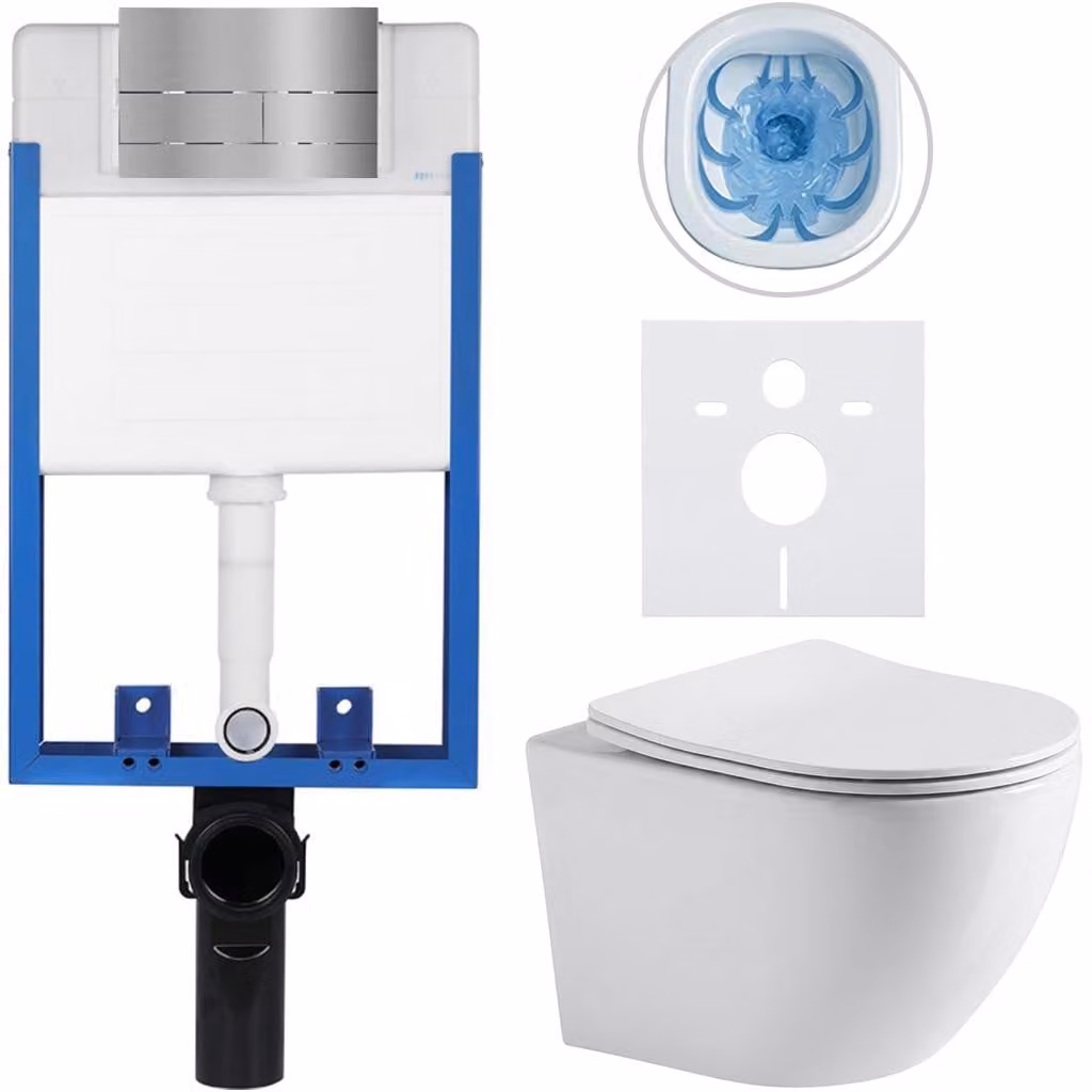 CERANO - Set completo per WC da incasso Lite/Verde - bianco lucido - pulsante per WC Line, acciaio inossidabile - da incasso - 49x36 cm