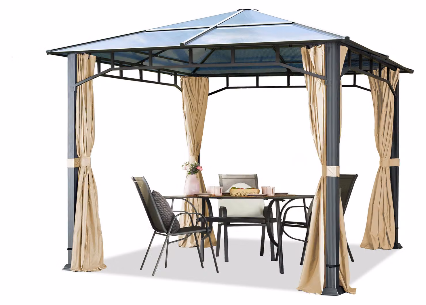 TOOLPORT Gazebo da Giardino 3x3 m Telaio in Alluminio Tetto in Policarbonato da ca. 8 mm 4 Teli Laterali Color Crema