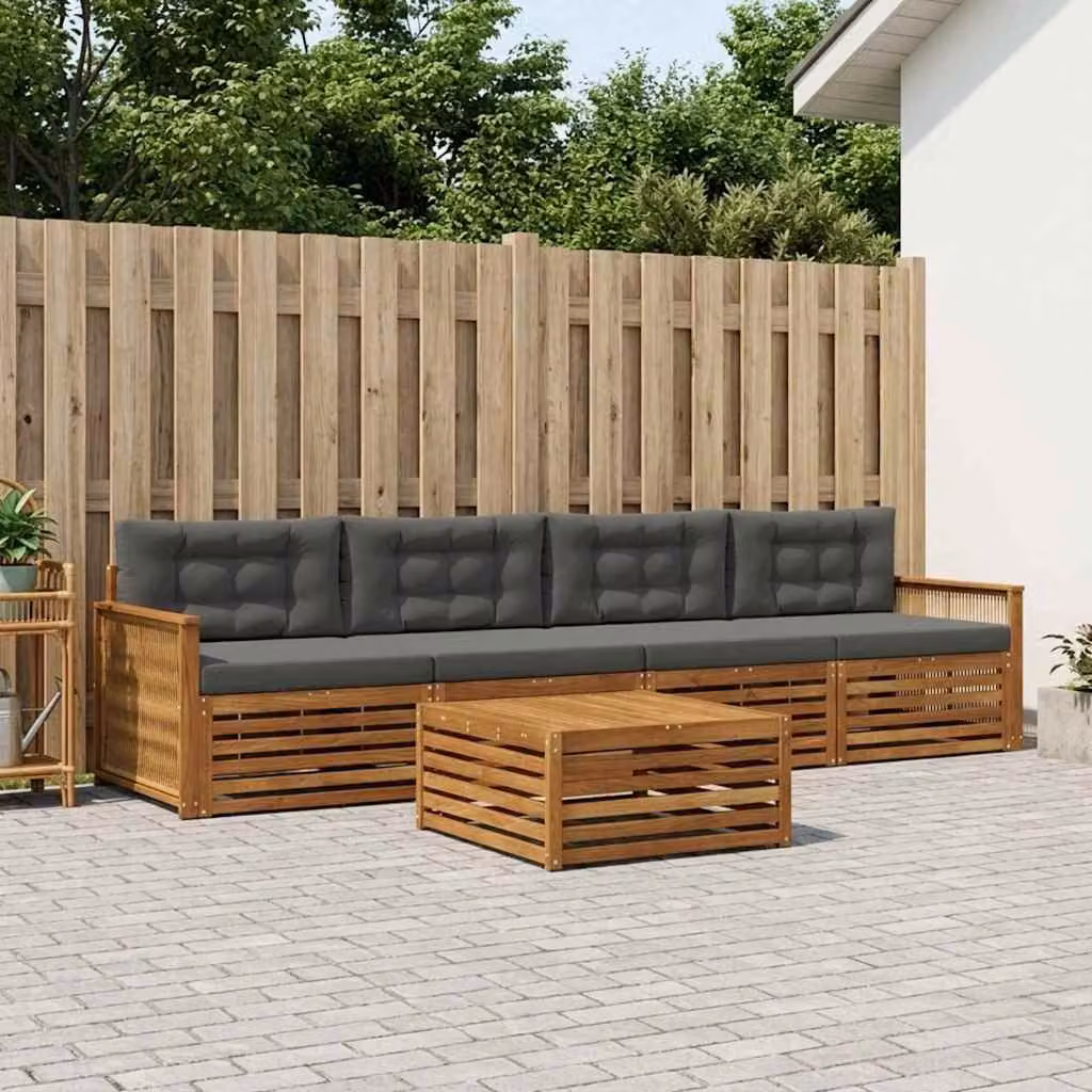 Set di divani da esterno vidaXL 5 pezzi in legno di acacia con cuscini, colore beige e antracite