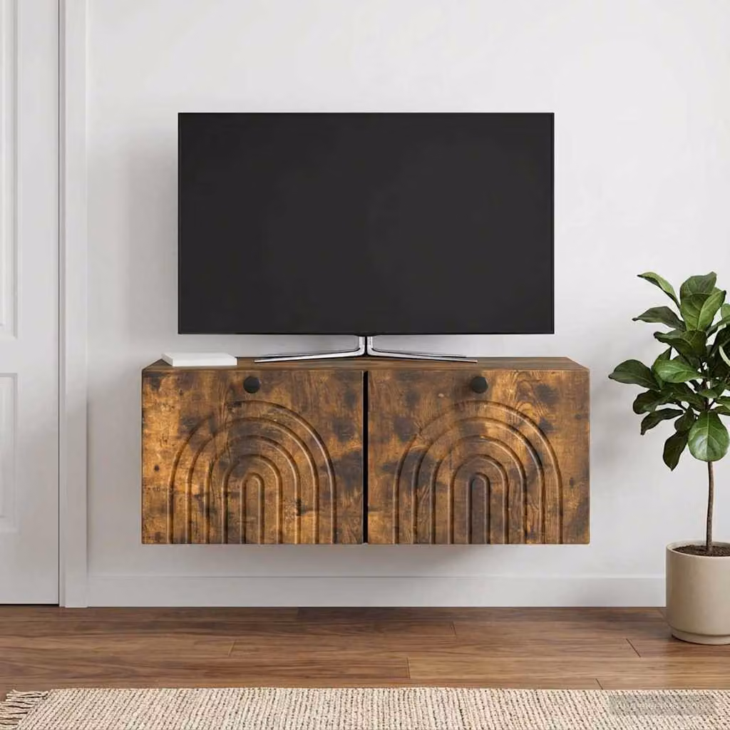 vidaXL Mobile Porta TV da Muro Moderno in Rovere Fumo, L: 78,5 cm, P: 31 cm, H: 30 cm