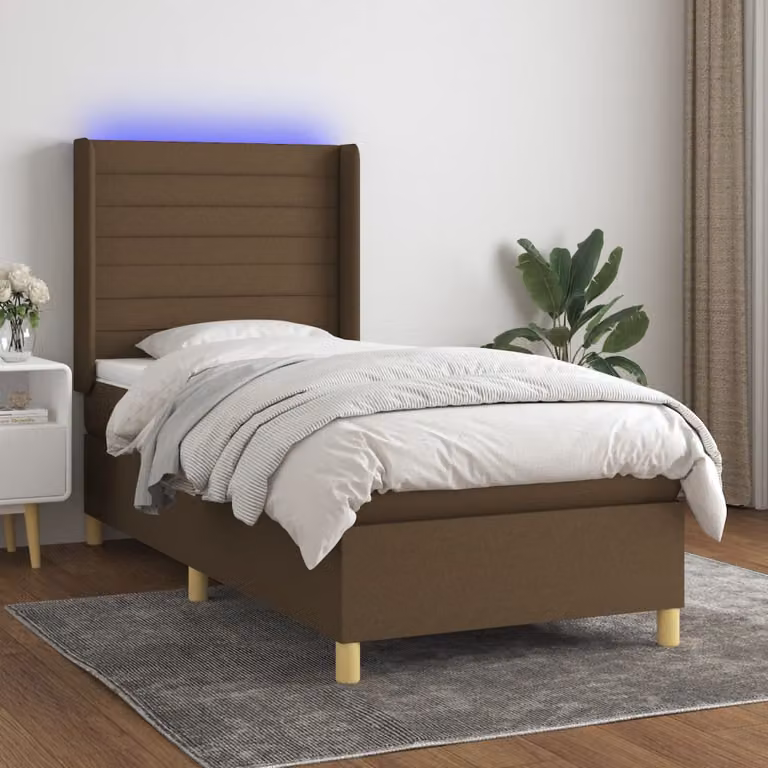 Letto Ibrido con Materasso e Illuminazione LED vidaXL in Tessuto e Legno, Marrone e Bianco, L/P/H: 190 x 90 x 33 cm
