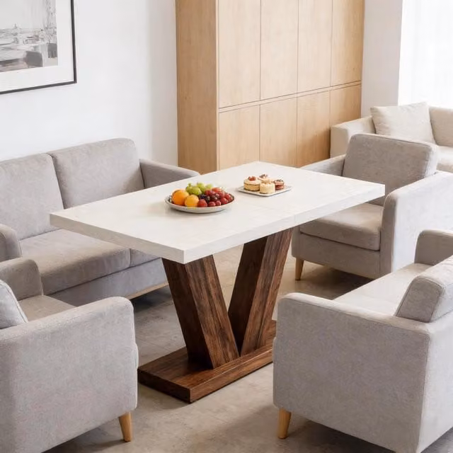 Tavolo da pranzo rettangolare rustico WISHDOR in legno marrone e bianco L: 120 cm, P: 80 cm, H: 75 cm