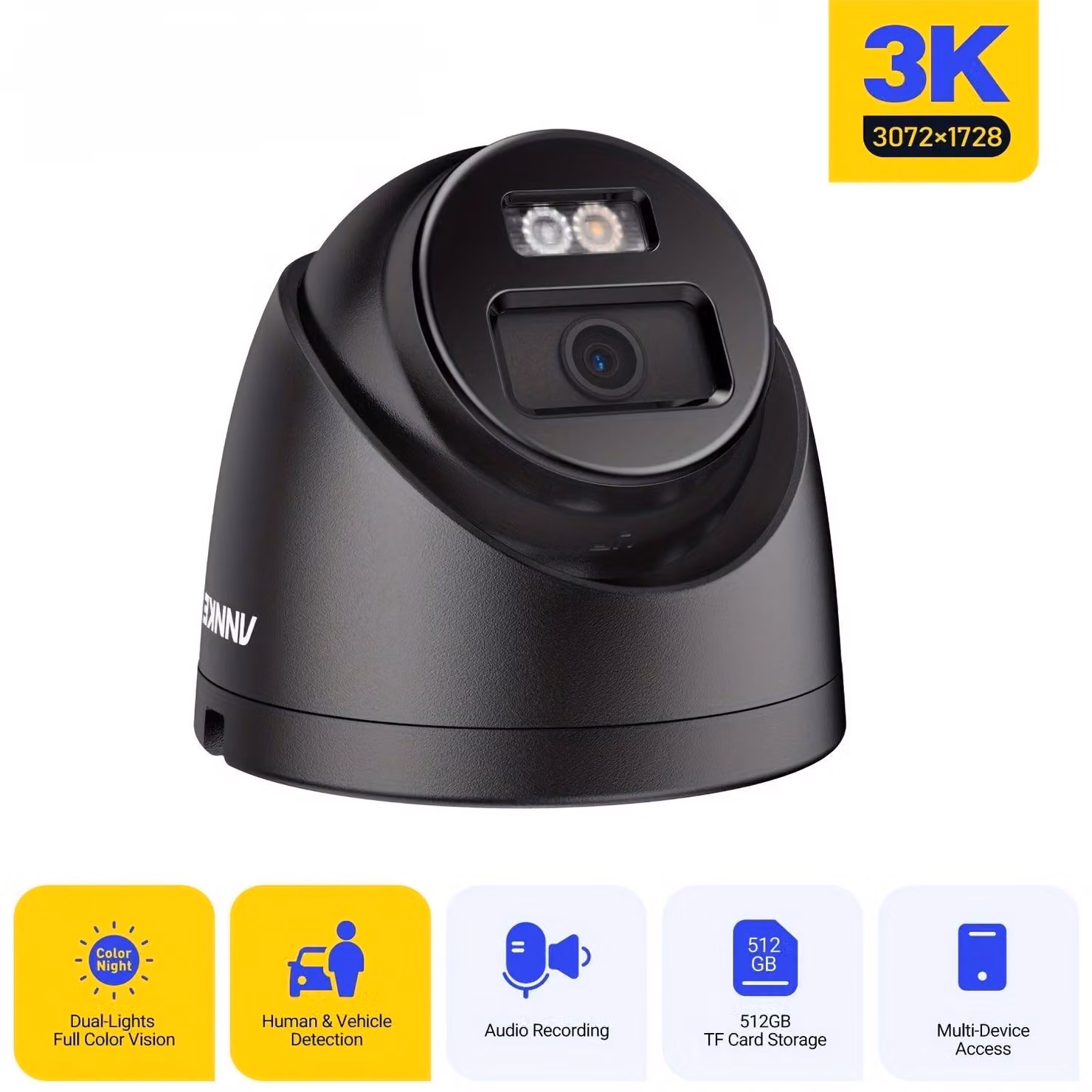 Telecamera esterna - Telecamera di sicurezza - Telecamera IP - Telecamera di videosorveglianza - Telecamera di sicurezza nera - Immagine Ultra HD 3K