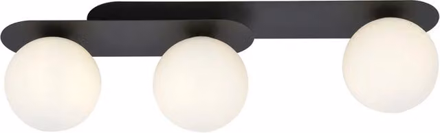 Plafoniera Minimal con 3 Luci Patroclus Luceart-Classic in Acciaio Nero e Sfere in Vetro Opale Bianco – 1