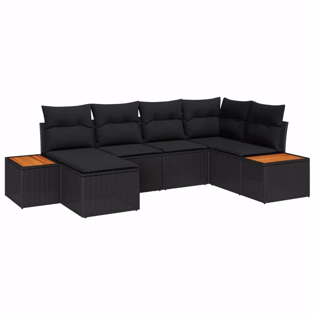 Set Divano da Giardino vidaXL a Forma di L in Polyrattan Nero con Cuscini e Ottoman, 6 Pezzi – 2