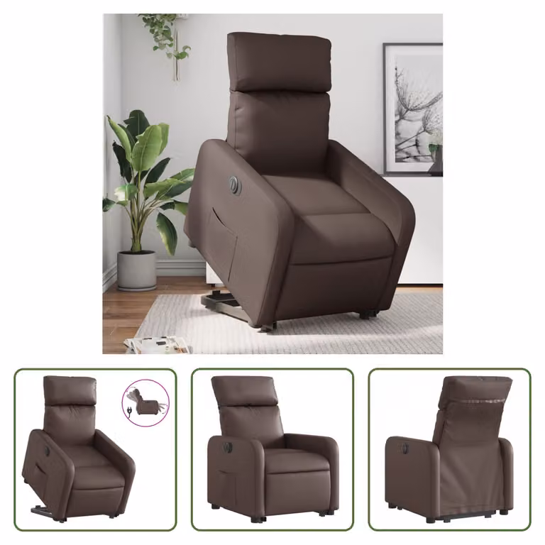 The Living Store Poltrona relax con supporto elettrico in Pelle finta marrone