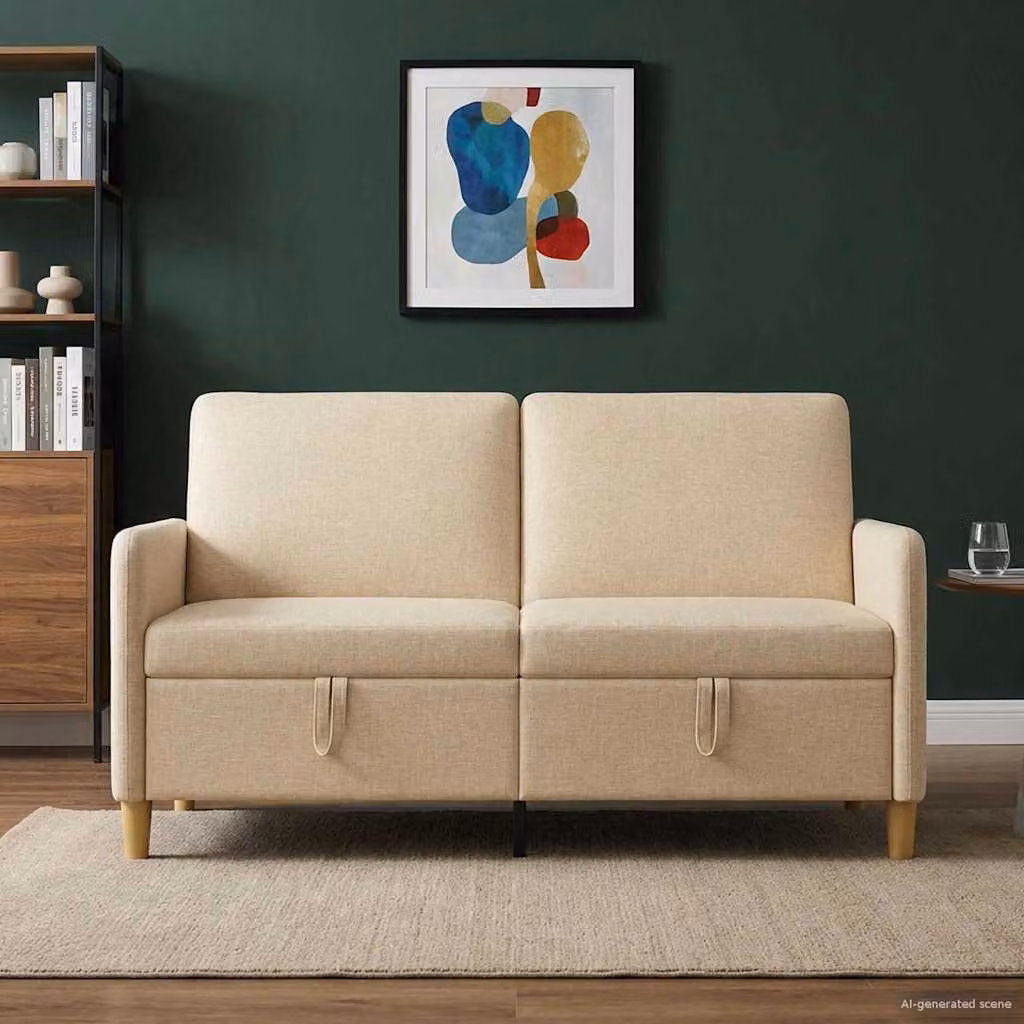 Divano moderno vidaXL con contenitore apribile in tessuto beige L: 152 cm, P: 78 cm, H: 87 cm