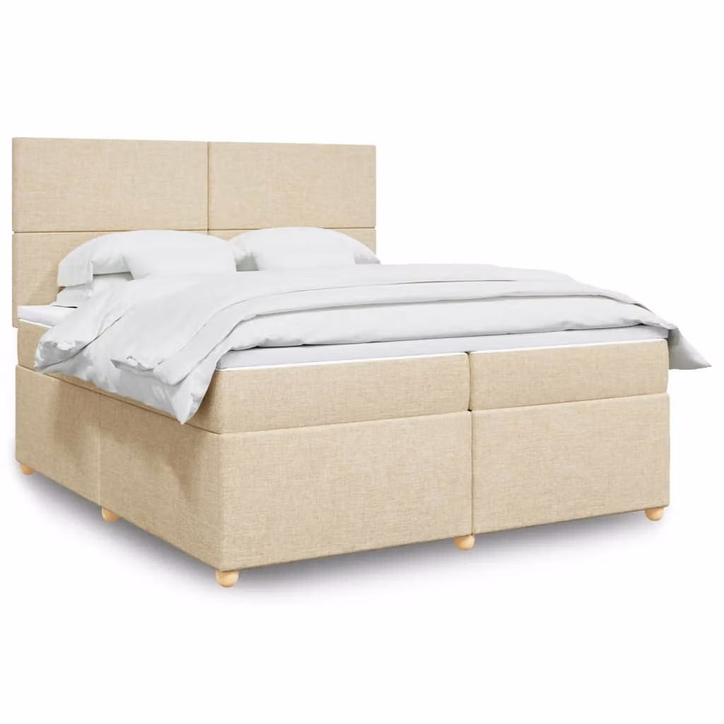 vidaXL Letto Ibrido con Materasso e Giroletto a Molle in Tessuto Beige e Bianco L/P: 200 x 200 cm