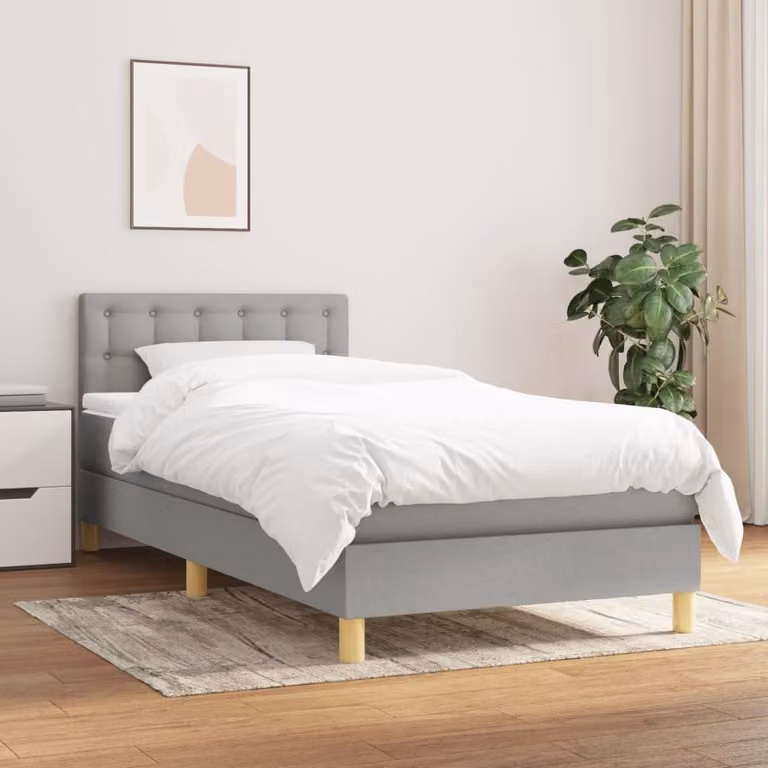The Living Store Letto a molle con materasso grigio chiaro 80x200 cm in tessuto