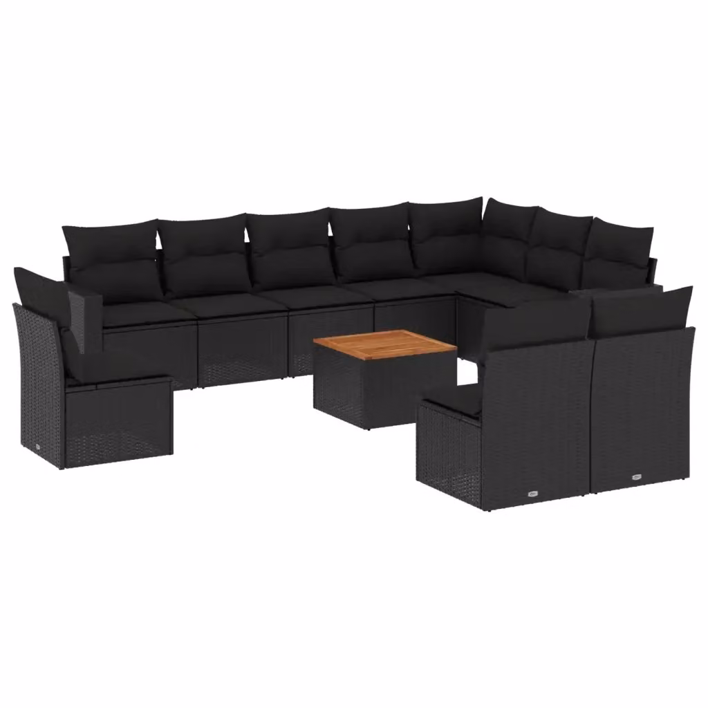 vidaXL Set Divani da Giardino 11 pz in Polyrattan Nero con Cuscini e Tavolino da Esterno – 2