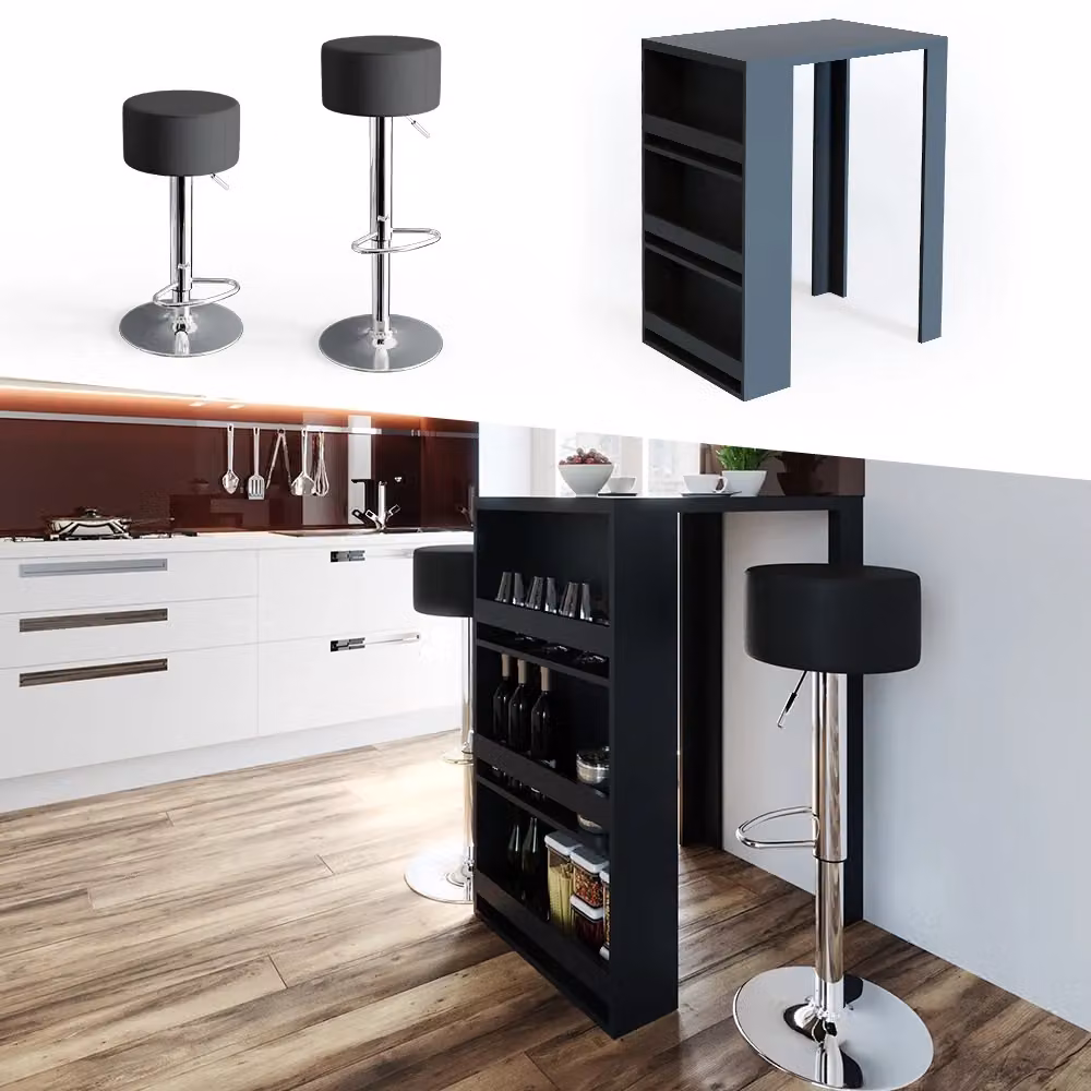 Set tavolo da bar Vicco con 2 sgabelli colore antracite L: 80 cm, P: 57 cm, H: 106 cm – 2
