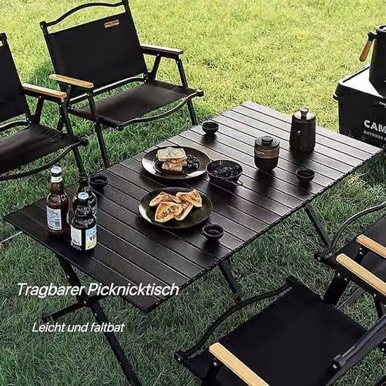 Comodo set da bistrot per la spiaggia, la pesca, il salottino in giardino e le grigliate, con sistema di apertura compatto; dimensioni: 120 x 55 x 45 cm.