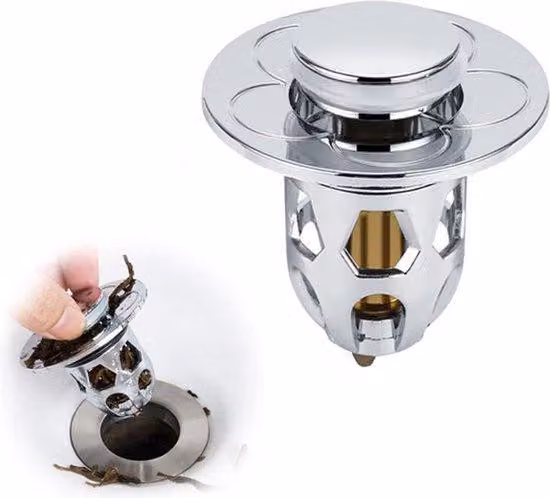 Tubo di scarico universale per lavandino - Tappo a scomparsa per lavandino - Tappo di scarico per lavandino - Griglia di scarico - Filtro antischiuma - Cattura capelli - Lavandino - Tappi di scarico - Lavandini - Bagno/Cucina - Antiruggine - Per fori da 3