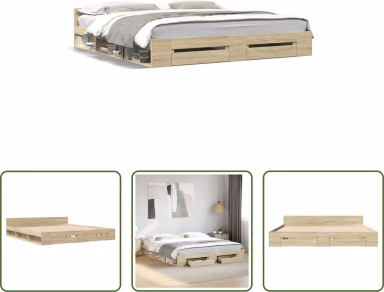 The Living Store Struttura letto con cassetti rovere Sonoma 180x200cm Materiale legno
