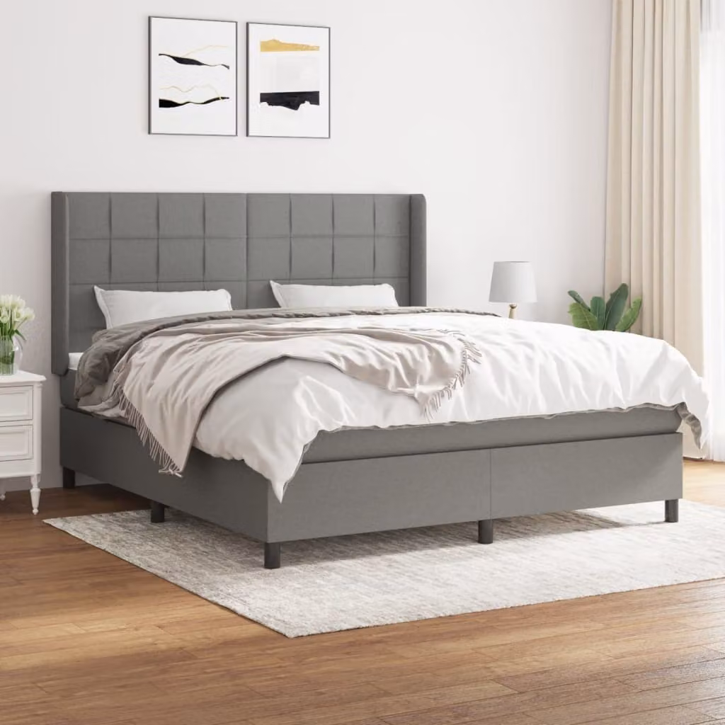 vidaXL Letto matrimoniale con materasso in tessuto grigio scuro 180x200 cm - Letto matrimoniale - Boxspringbetten - Bett - Schlafzimmermöbel